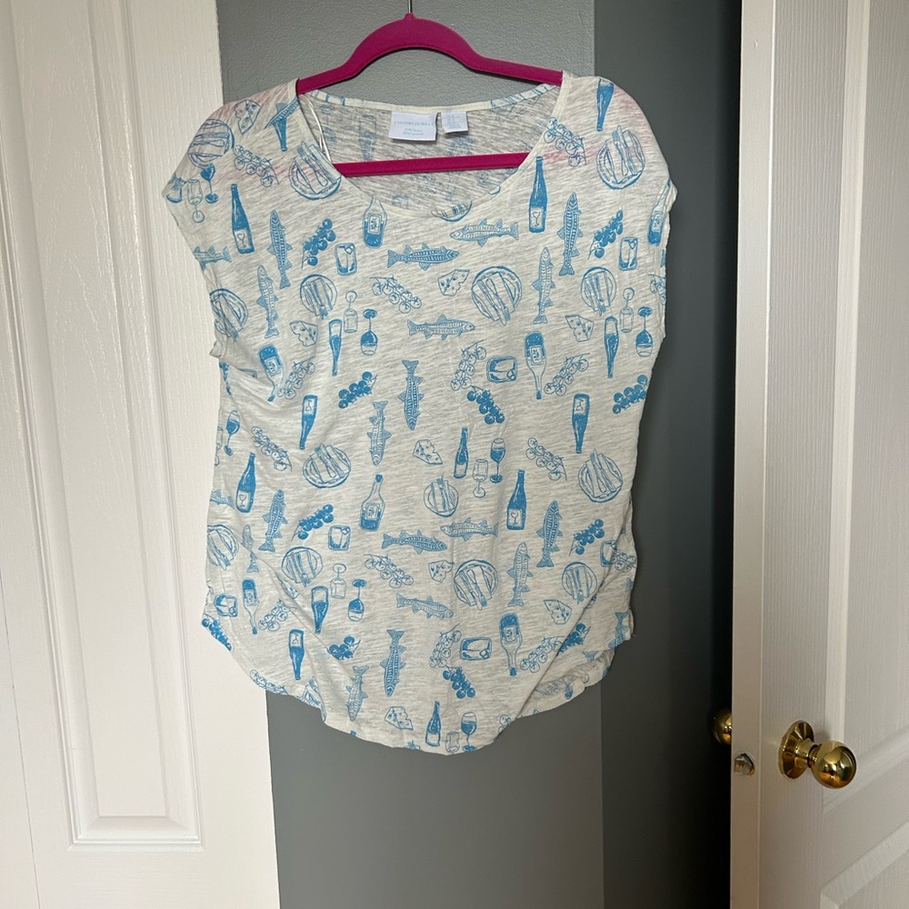 Cynthia Rowley Gray Tee with Blue Print - Picture 4 of 4
